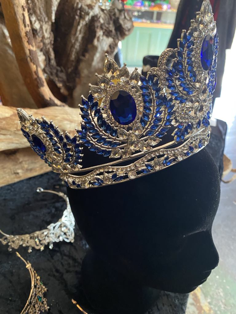 Regal Silver Crown with Blue Faux Diamante Embellishments