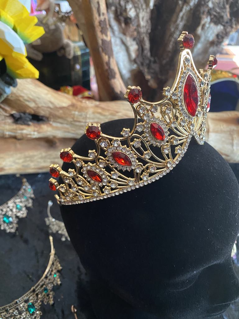 Gold Crown with Red Faux Diamantes
