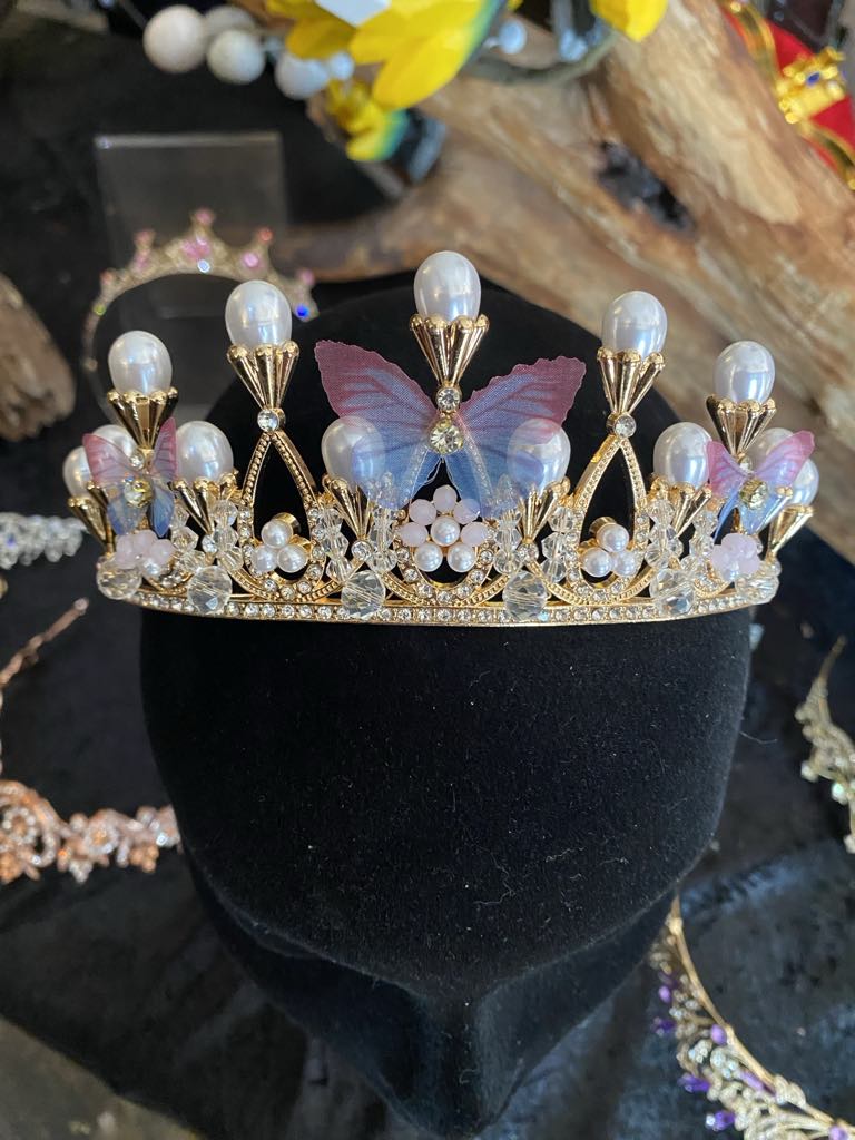 Gold Princess Crown with Butterflies