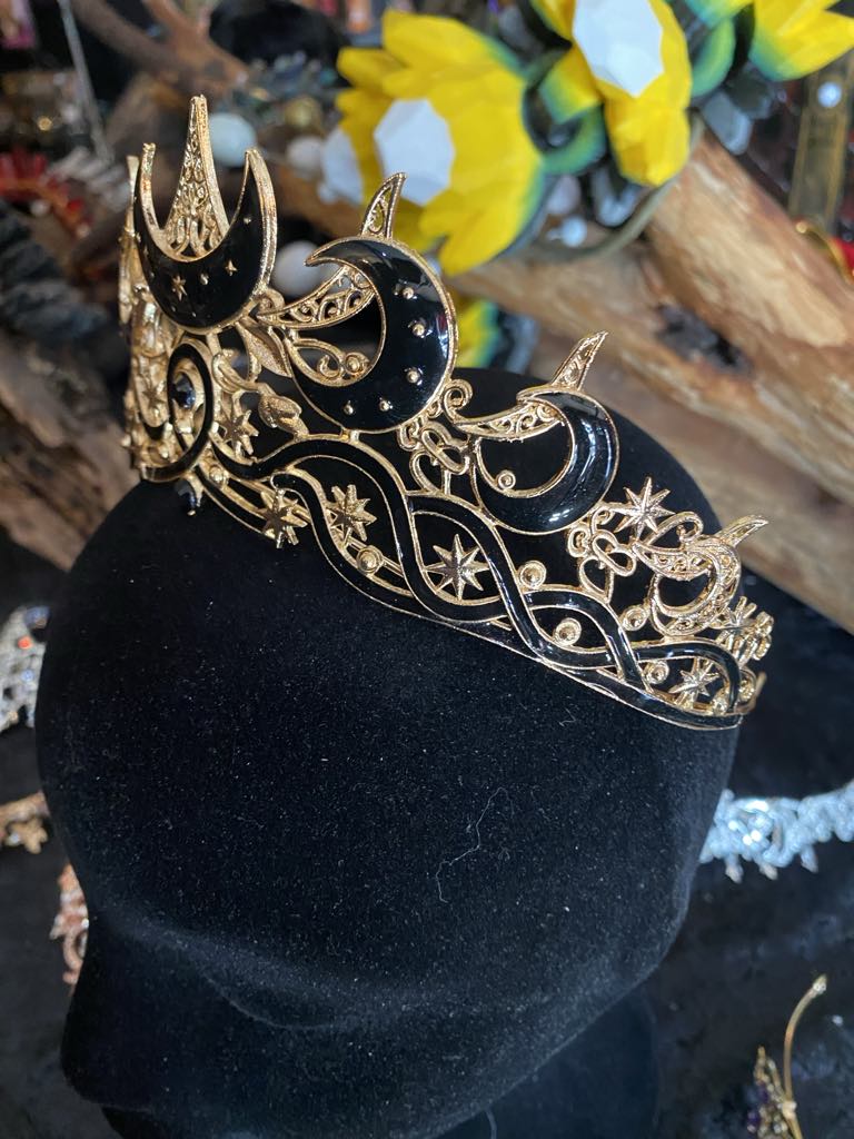 Gold Moon Crown with Black Crescent Accents