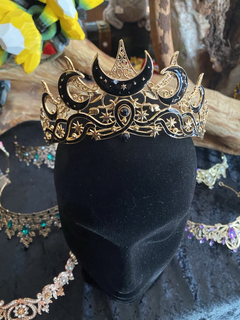 Gold Moon Crown with Black Crescent Accents