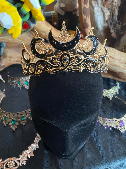 Gold Moon Crown with Black Crescent Accents