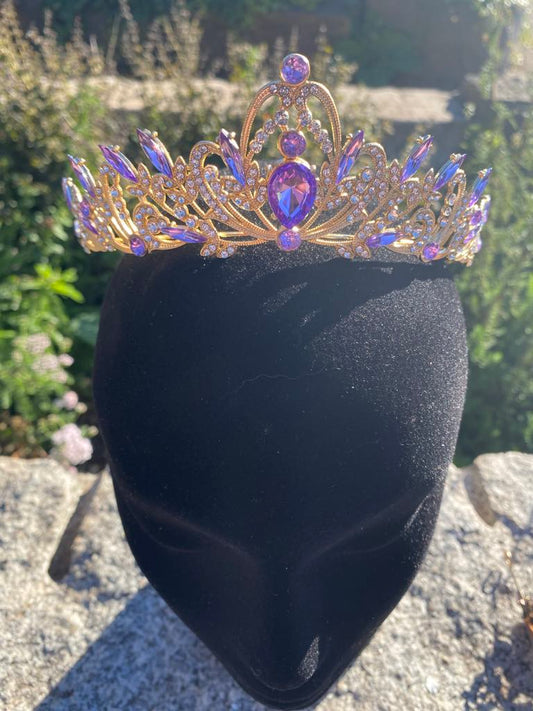 Gold Queen’s Crown with Purple Faux Diamantes – Medieval/Fantasy Costume Accessory