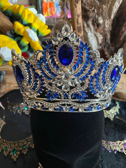 Regal Silver Crown with Blue Faux Diamante Embellishments