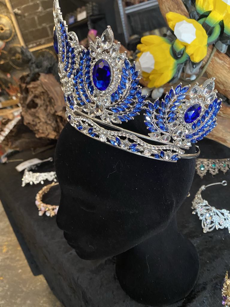 Regal Silver Crown with Blue Faux Diamante Embellishments