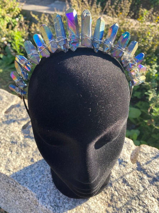 Rainbow Blue Crystal Crown with Faux Crystals – Medieval/Fantasy Costume Accessory