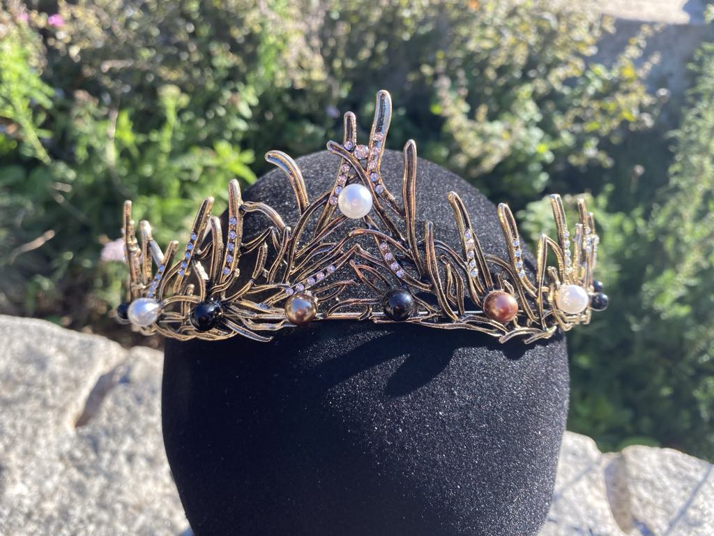 Ice Queen Crown with Faux Pearls – Medieval/Fantasy Costume Accessory in bronze