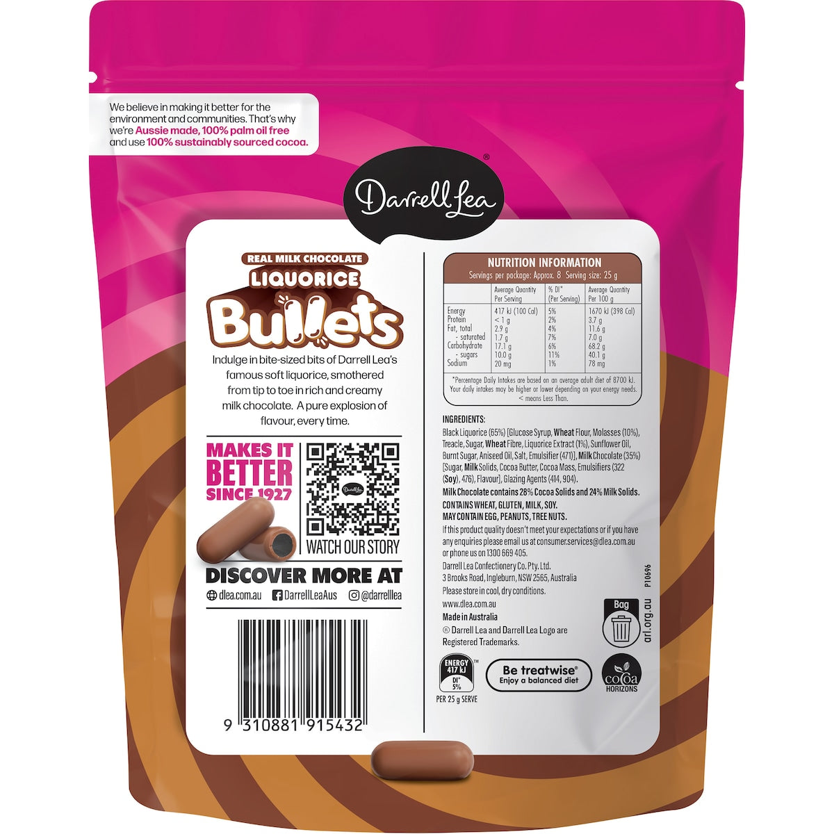 Darrell Lea Milk Chocolate Liquorice Bullets