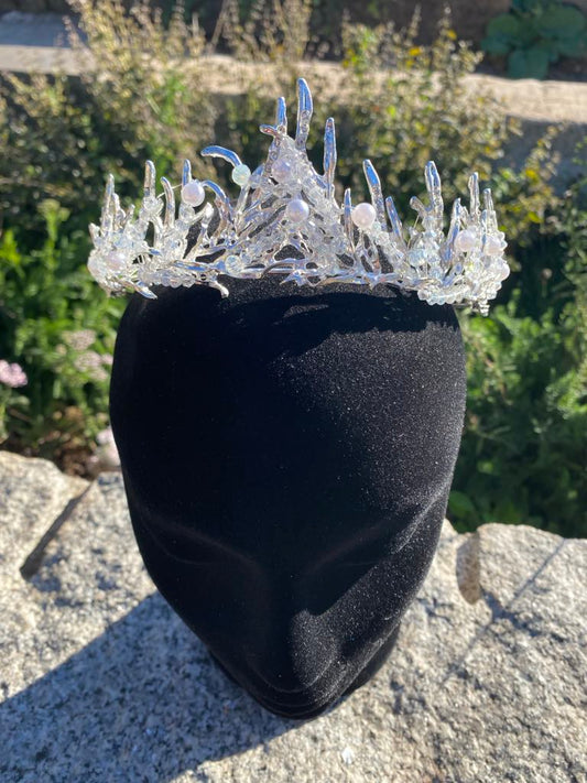 Ice Queen Crown with faux Pearls – Medieval/Fantasy Costume Accessory in silver