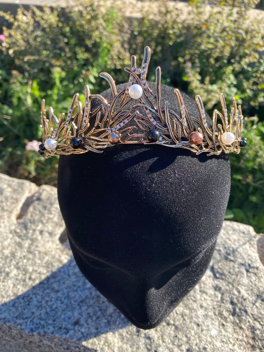 Ice Queen Crown with Faux Pearls – Medieval/Fantasy Costume Accessory in bronze