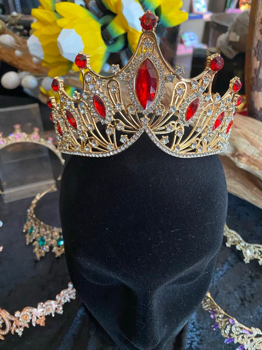 Gold Crown with Red Faux Diamantes