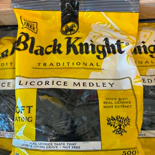 RJ's Black Knight Traditional Licorice Medley 500g front of bag