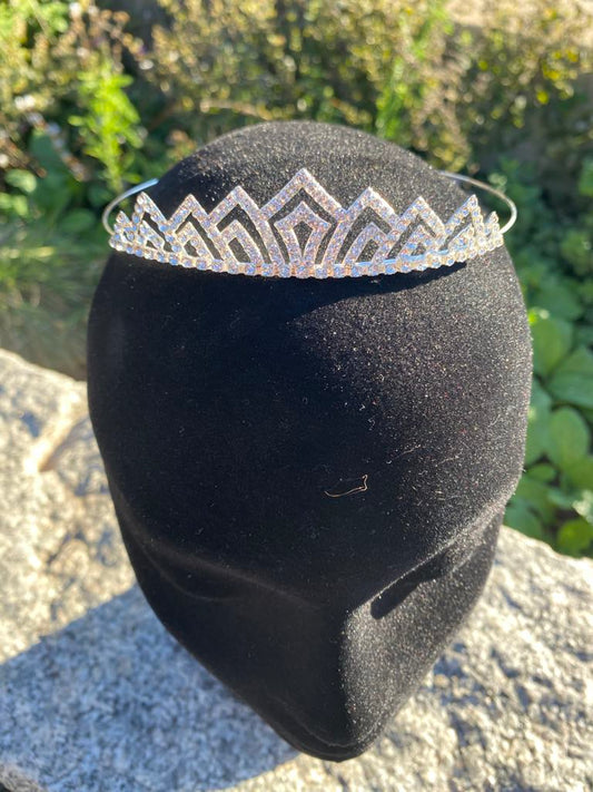 A. Silver Princess Tiara with White Faux Diamantes – Medieval/Fantasy Costume Accessory